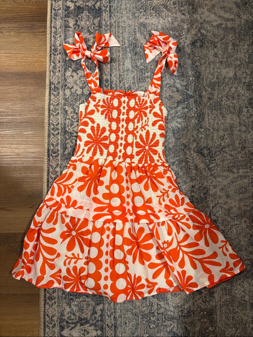 Orange Floral Sundress with Tie Straps